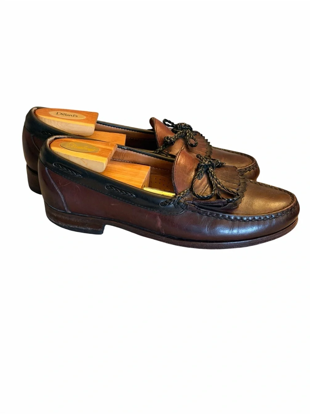 Allen Edmonds Brown Leather Kiltie Loafers with Braided Tassels